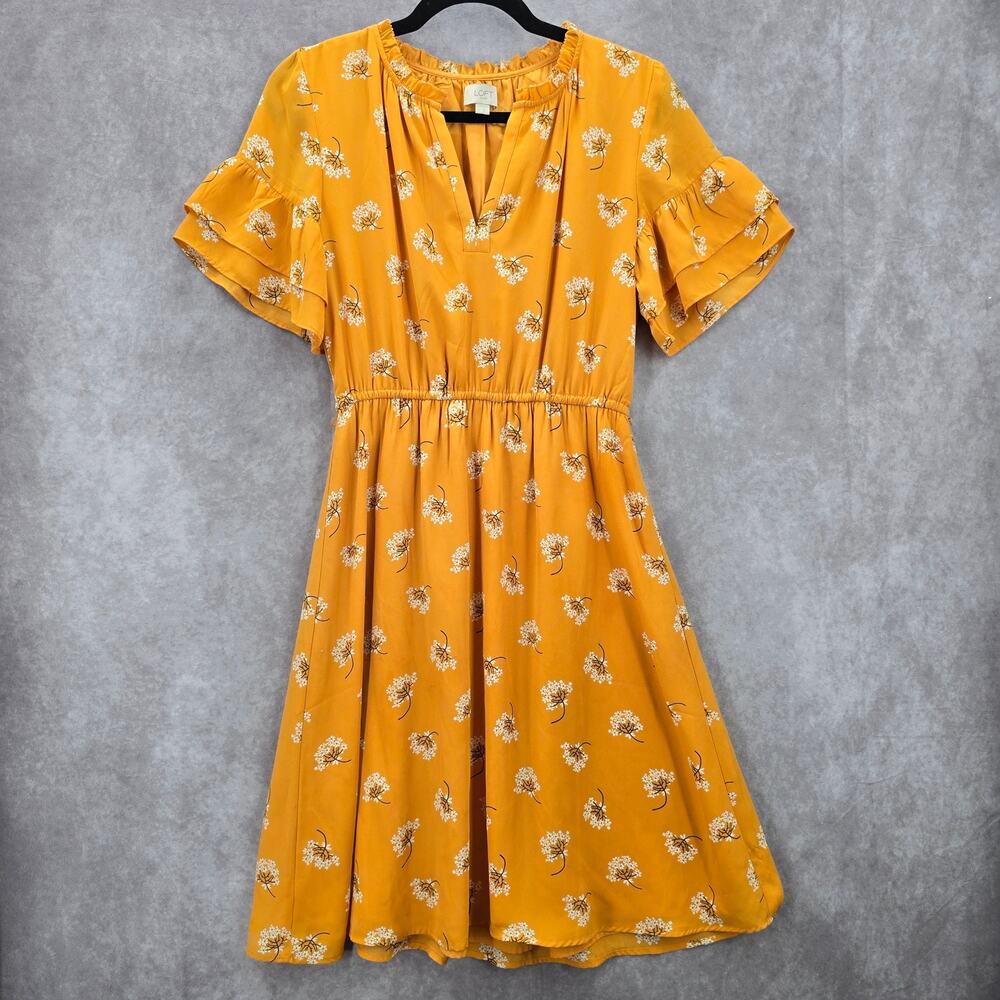 Ann Taylor Loft Yellow Floral Flare Flirt Knee Length Extra Small XS‎